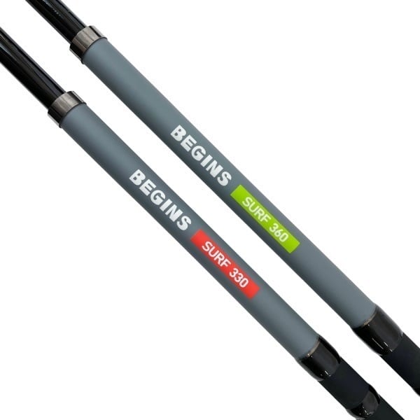 美品！ 投げ竿、磯竿など６本セット BEGINS SURF SET【振り出し投げ竿とナイロン4号150m付きスピニング