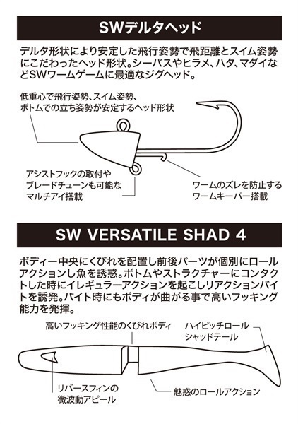 SW VERSATILE SHADセット【ジグヘッド付きソルトワーム/ヒラメ/マゴチ
